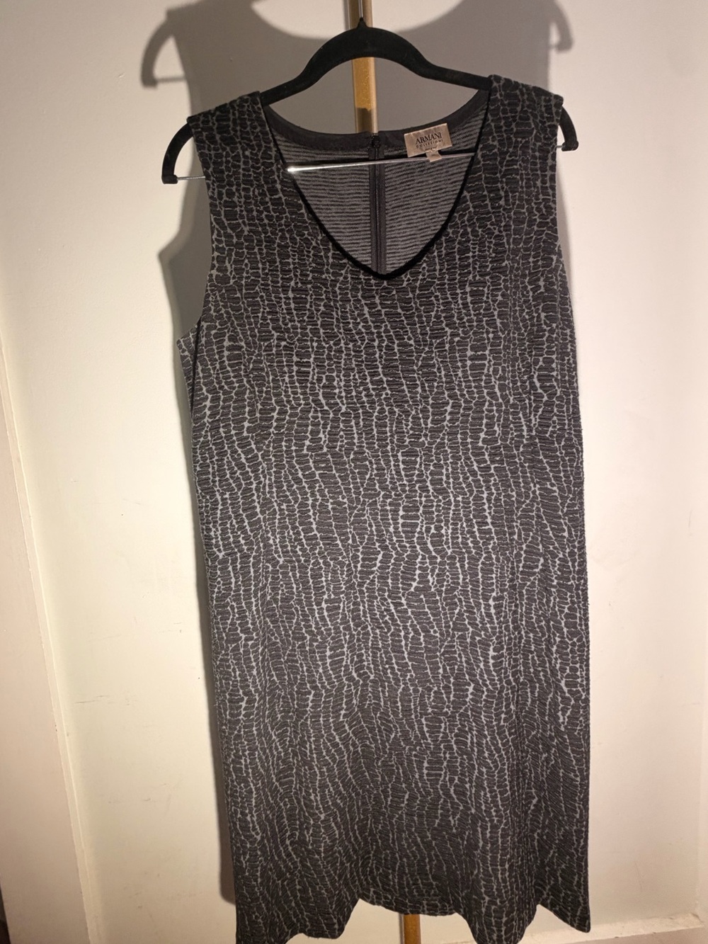 Armani Collezioni | Gray Black Patterned Midi Dress | Sleeveless | Size 12